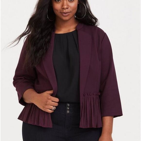 Torrid Purple Ponte Mixed Fabric Ruffle Peplum Blazer Jacket Contemporary - Picture 1 of 15